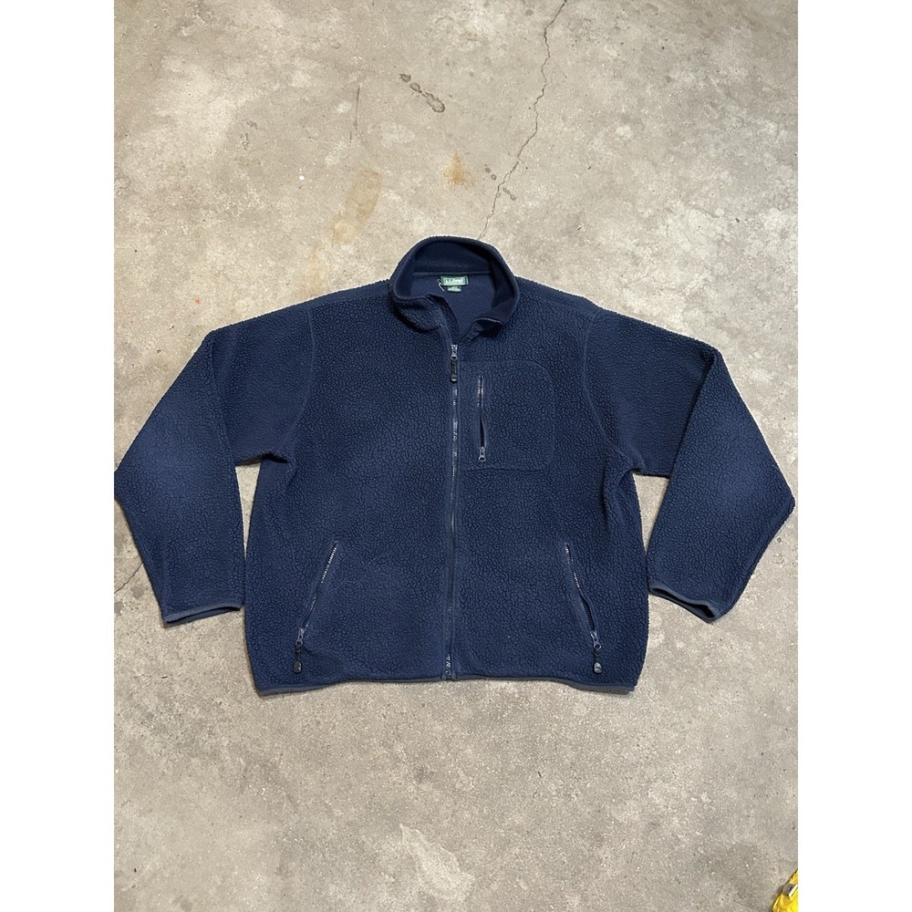 Vintage LL Bean‎ Jacket Mens 2XL Blue Deep Pile Fleece Zip Up Outdoor Hike 90s